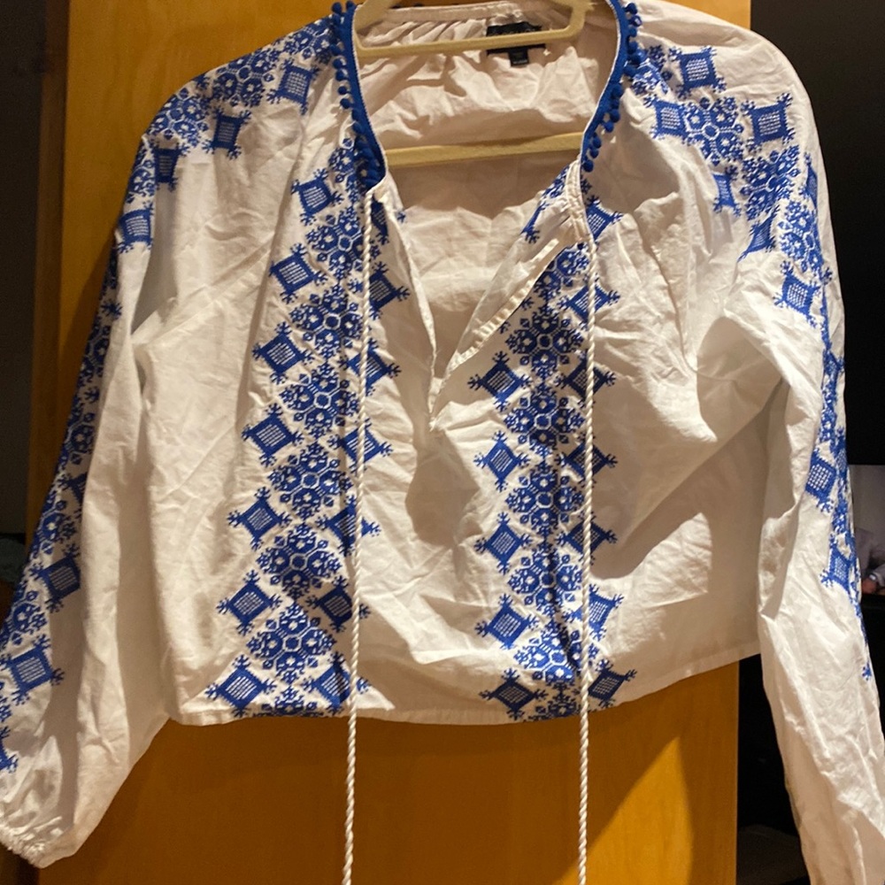 White cotton long sleeve blouse from Topshop